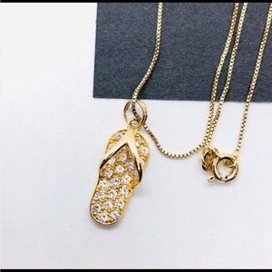 Sterling Silver Gold clad CZ Flip Flop Necklace 16”